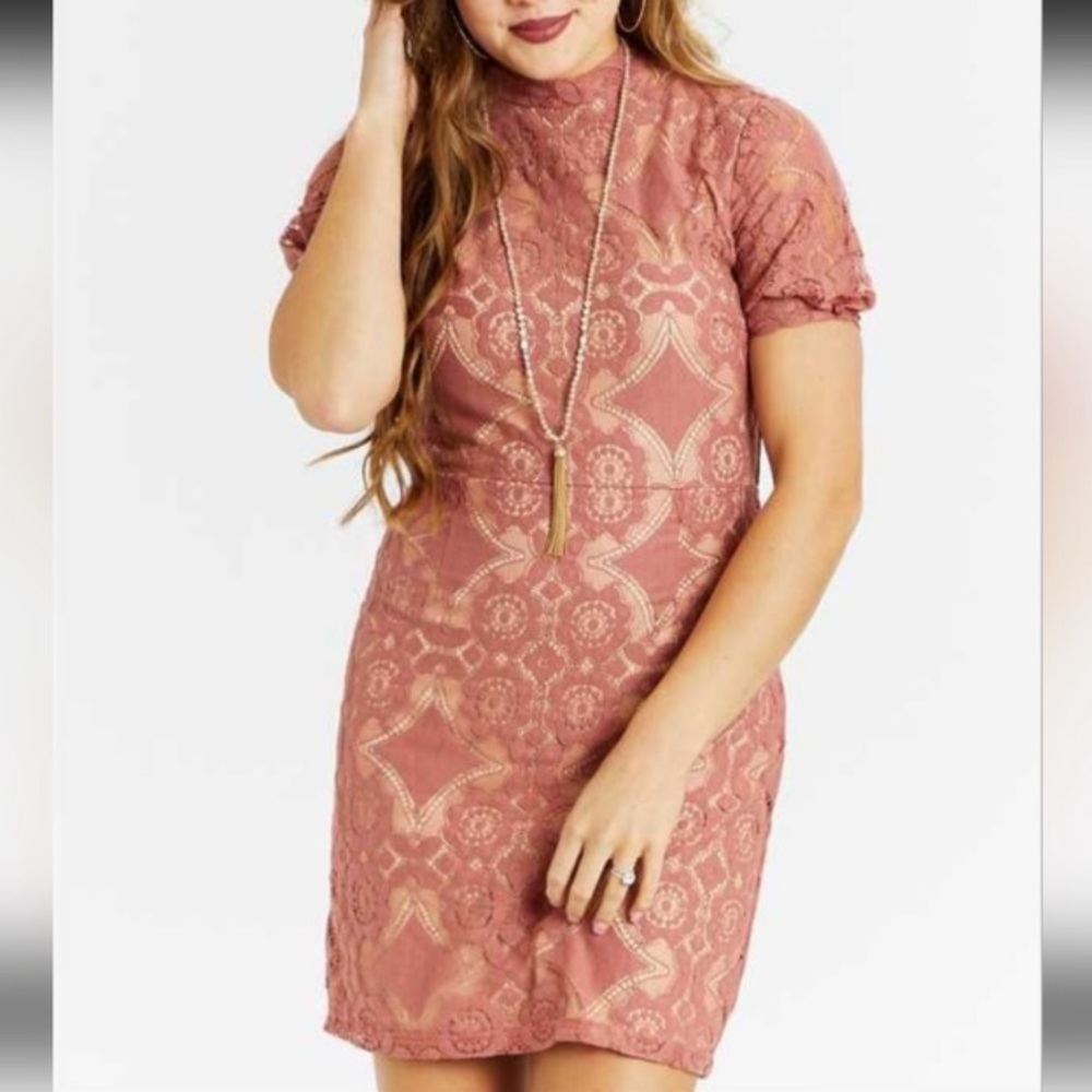 NWT Altar’d State Allegra Rosewood Mock Neck Lace Dress